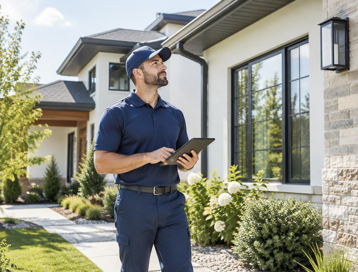 Home services professional inspecting a modern house